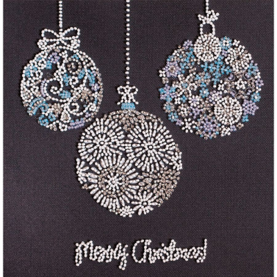 Kit de broderie avec perles motif Décoration de Noël de la marque Abris Art, tableau esprit de noël à broder avec des perles, motif guirlandes argentées