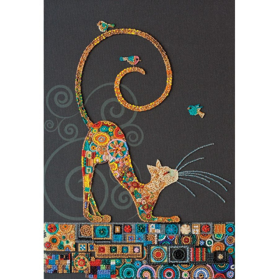 Kit de broderie avec perles motif Kitty de la marque Abris Art, modèle répresentant un dessin d'un chat à créer avec des perles