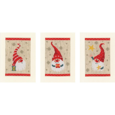 Kit point de croix compté 3 Cartes à broder Gnomes de Noël Vervaco