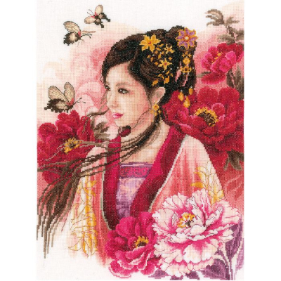 Kit Point de Croix Compté Femme asiatique en rose Lanarte