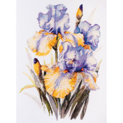 Kit à broder au point de croix motif Iris de la marque Abris Art, ce tableau à broder présente un magnifique bouquet de fleur