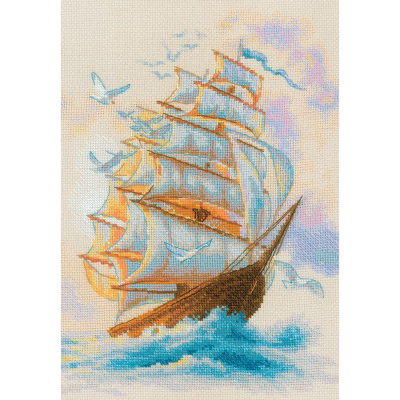 Tableau à broder au point de croix point compté motif un voilier en mer agitée Vent vagabond de la marque Riolis