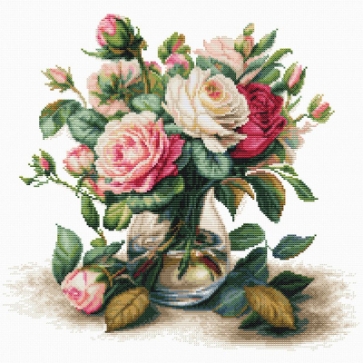 Kit à broder au point de croix motif Vase de roses de la marque Luca-S
