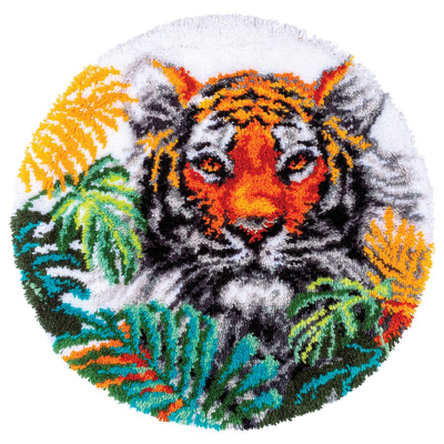 Kit tapis point noué - Tigre aux feuilles de la jungle - Vervaco