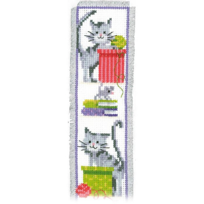 Marque-page à broder chats curieux au point de croix point compté
