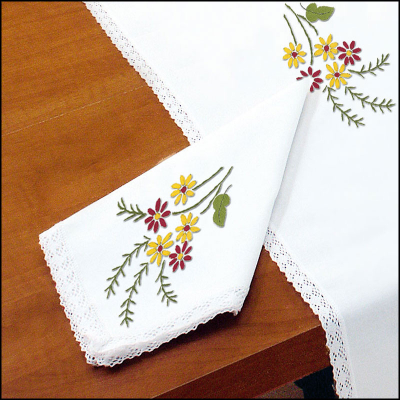 Lot de 3 serviettes fleurs des champs, imprimées broderie traditionnelle