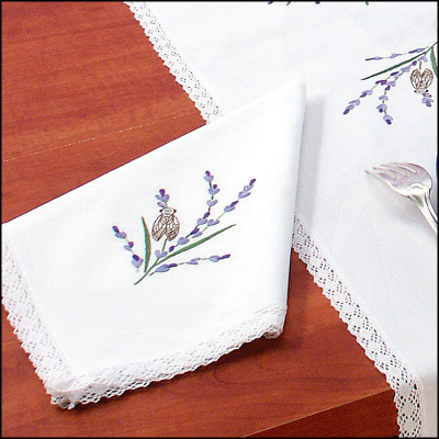 Lot de 3 serviettes imprimées Les lavandes à broder aux points de broderie traditionnelle
