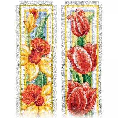 Kit 2 marque-pages à broder Iris et tulipes Vervaco