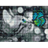 Tableau en Broderie diamant motif Diamond Painting de la marque Tableaux Strass illustrant un chat gris jouant avec un papillon bleu turquoise, découvrez ce tableau strass très modèrne 