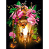 Tableau en Broderie diamant motif Lanterne et bouquet de roses de la marque Diamond Painting illustrant des roses accrochées à un lampadaire allumé