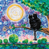 Kit de broderie avec perles motif Ensemble pour toujours de la marque Abris Art, tableau esprit de noël à broder avec des perles, motif deux chats noirs sur un arbre