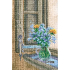 Kit à broder au point de croix motif Bouquet de fleurs bleues de la marque RTO, tableau de bouquet de fleur à la fenêtre