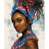 Tableau à broder au point de croix point compté motif Modèle de foulard de la marque Lanarte, modèle répresentant un portrait de femme noire