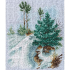 Tableau à broder au point de croix motif Rêve d'hiver de la marque RTO illustrant un paysage enneigé avec des sapins